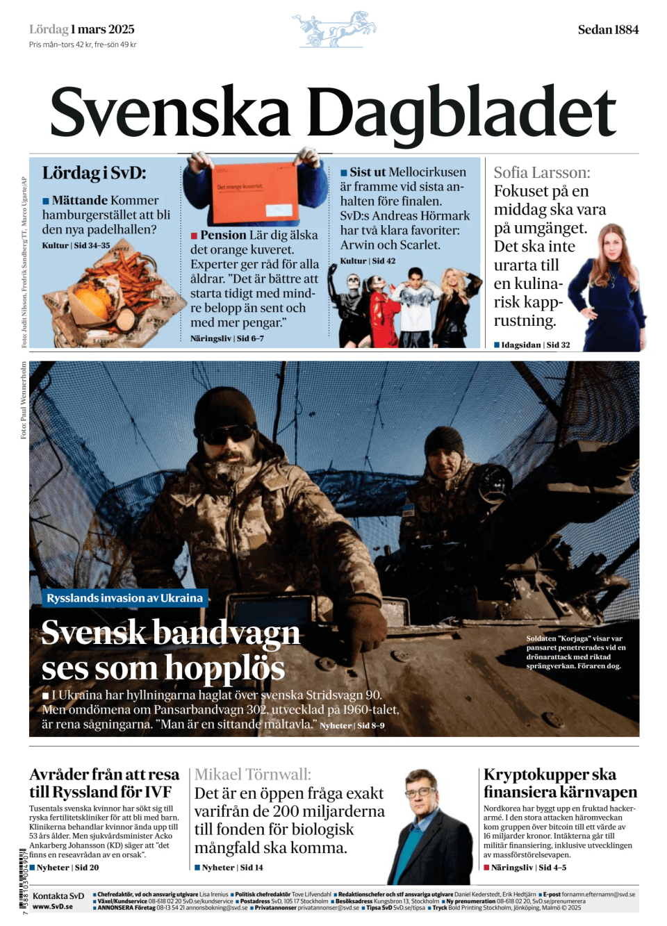 Prima-pagina-Svenska Dagbladet-edizione-di-oggi-20250301